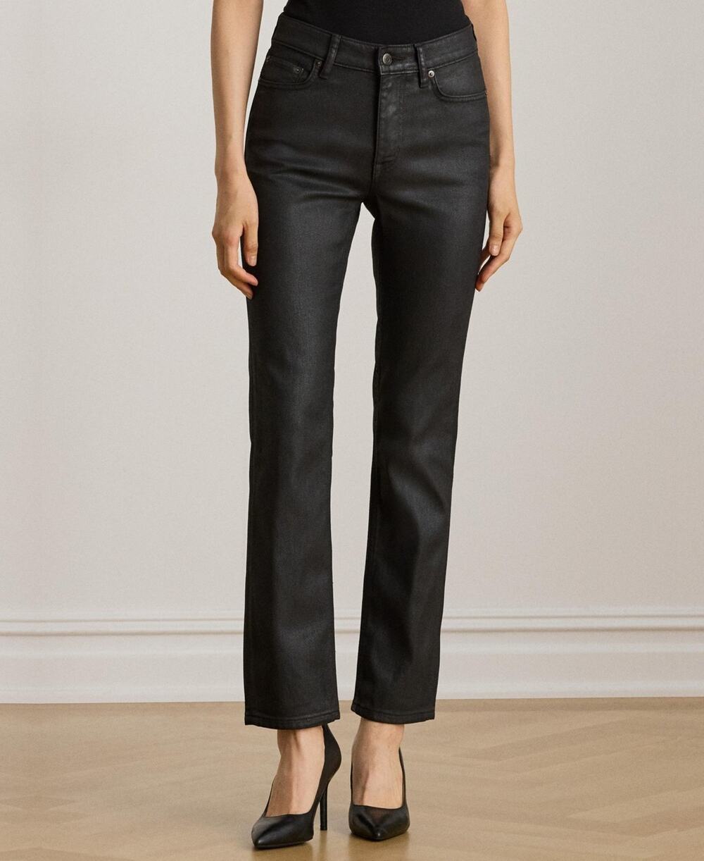 Lauren Ralph Lauren Women's Coated Straight Ankle Jeans Black Size 8 3973
